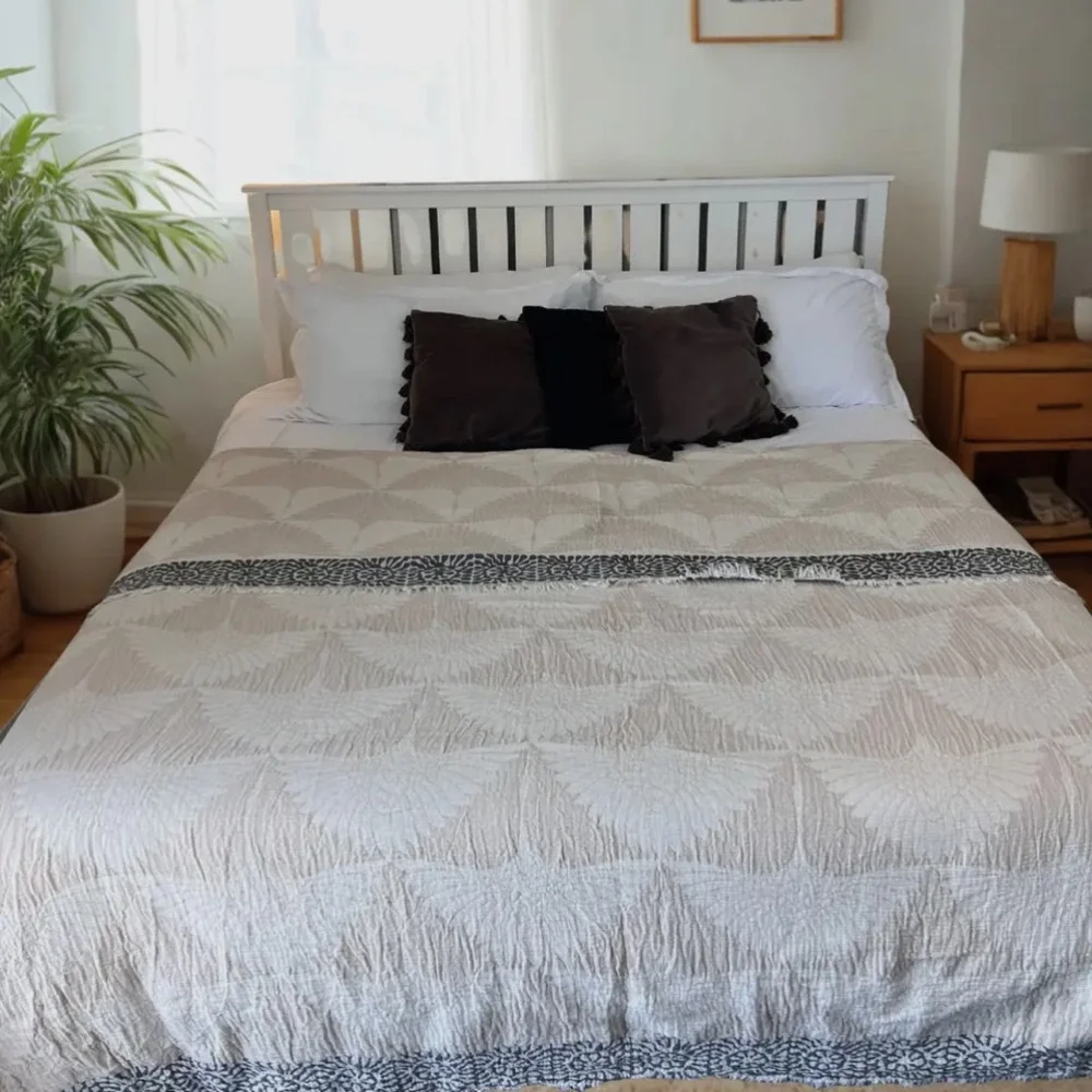Modern Birds in Flight Cranes Woven Organic Cotton 2 Sides FLiPSiDE Tan + Cream